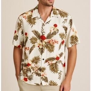 Vintage.‎ Two Palms Made in Hawaii Men's Floral Aloha Shirt XL Rayon Camp Collar